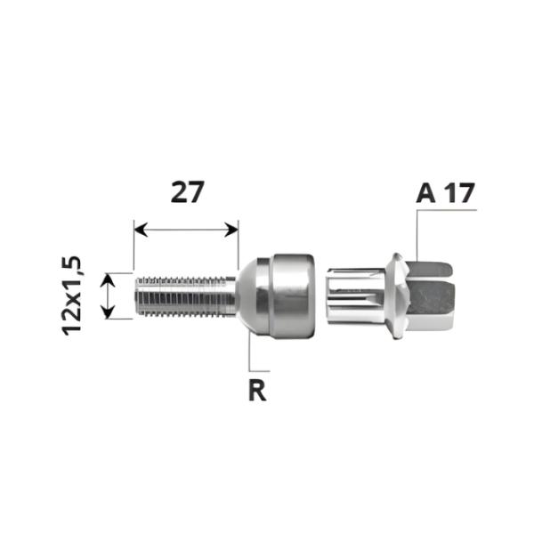 Вътрешен секретен болт 12x1.5x27 /R/ A17 комплект