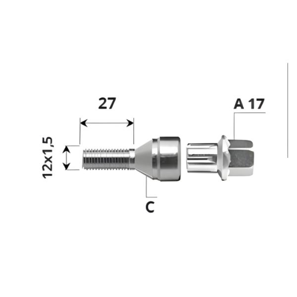 Вътрешен секретен болт 12x1.5x27 /C/ A17 комплект