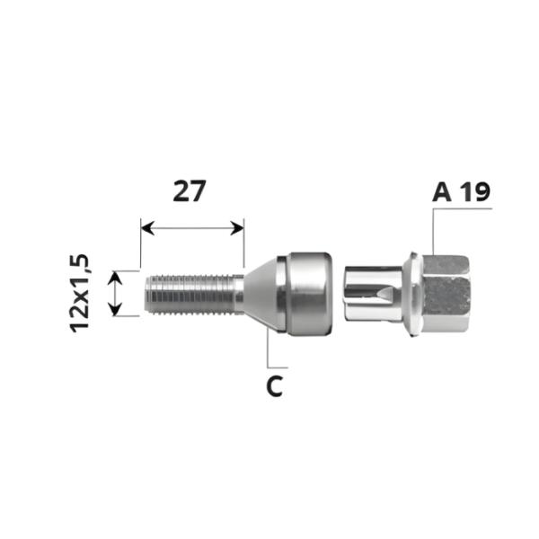 Вътрешен секретен болт 12x1.5x27 /C/ A19 комплект