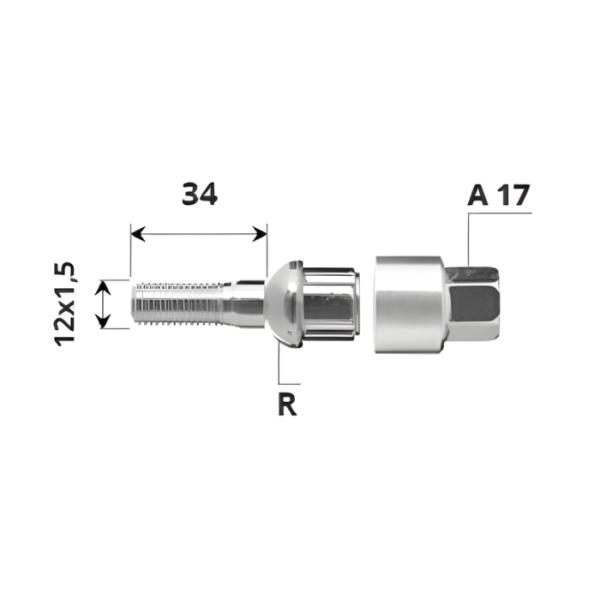 Външен секретен болт 12x1.5x34 /R/ A17 комплект