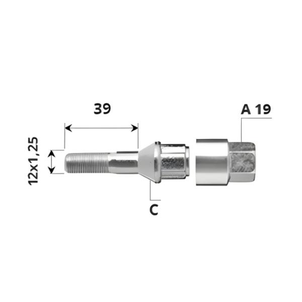 Външен секретен болт 12x1.5x32 /C/ A17 комплект