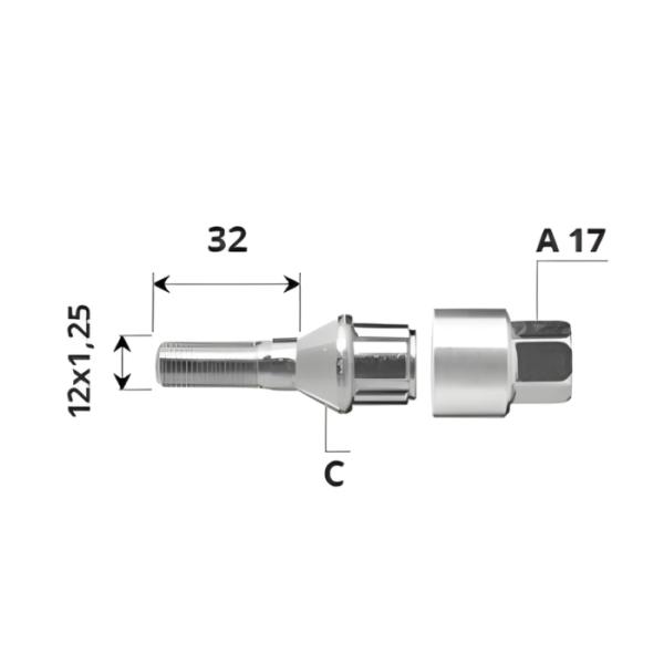Външен секретен болт 12x1.25x32/C/A17 комплект
