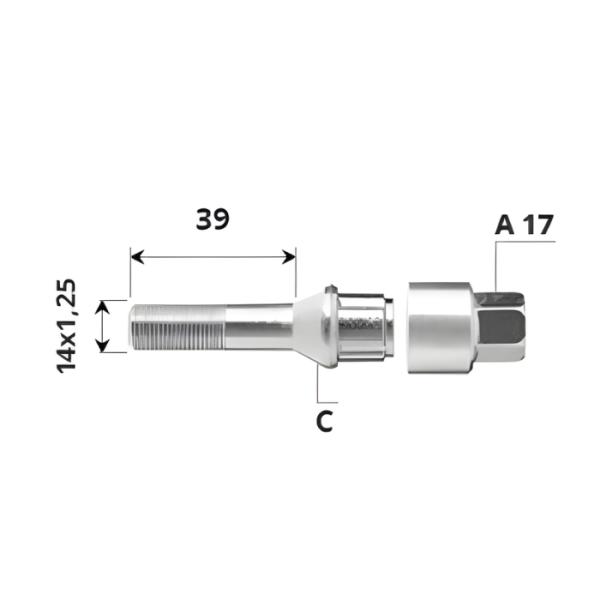 Външен секретен болт 14x1.25x39 /C/ A17 комплект