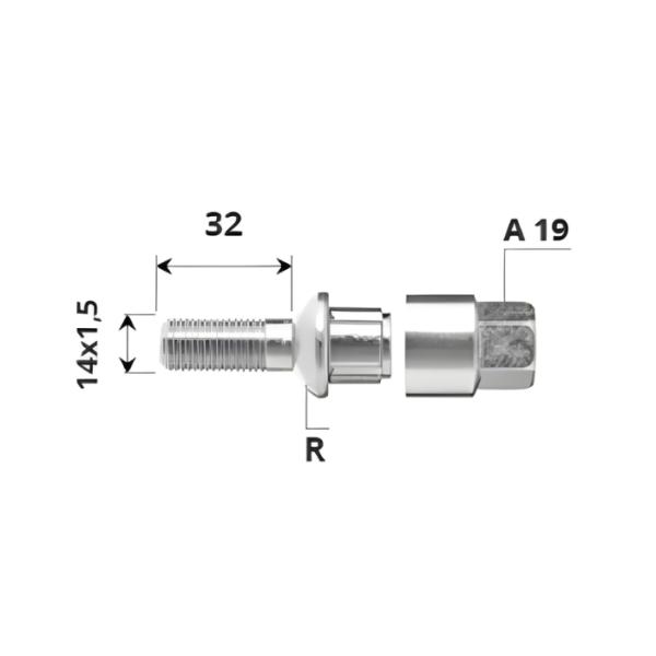 Външен секретен болт 14x1.5x32 /R/ A19 комплект