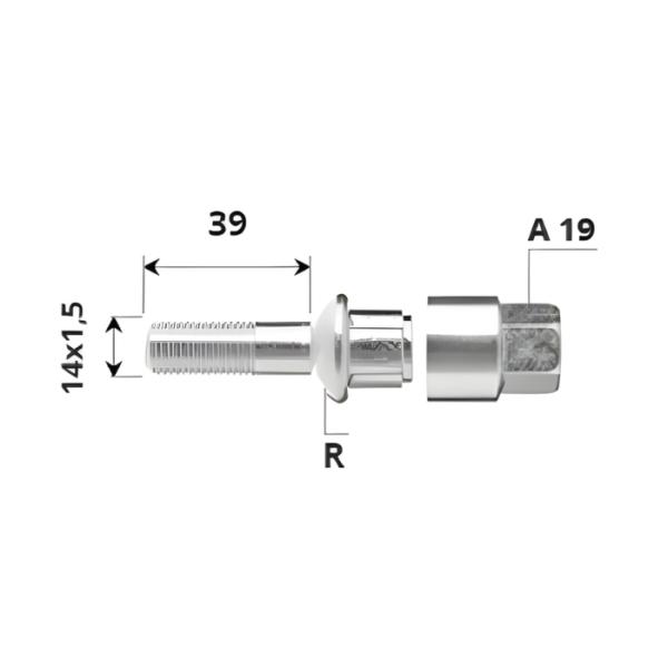 Външен секретен болт 14x1.5x39 /R/ A19 комплект