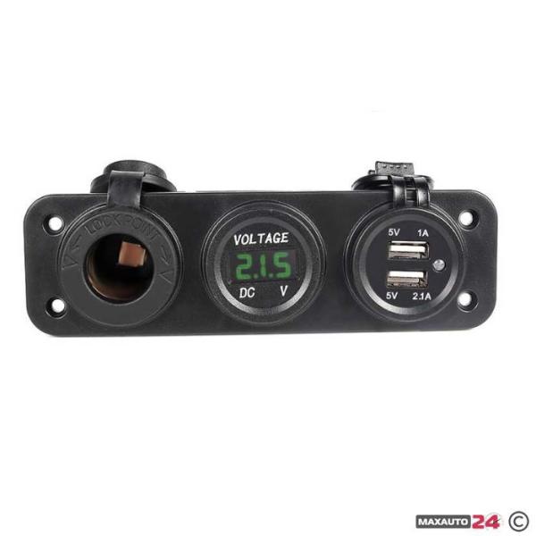 Волтметър с 2 USB порта и гнездо - 1632