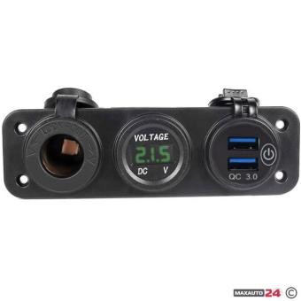 Волтметър с 2 USB порта, гнездо и кабел - 1632