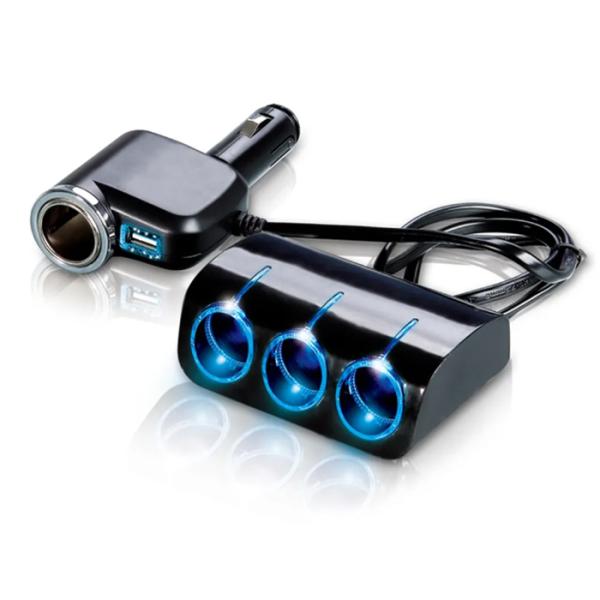 Разклонител за запалка с 4 гнезда и 1 USB - 1528