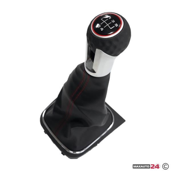 Топка за скоростен лост с маншон съвместима с VW Golf GTI 03-12 с 5 скорости - червен конец
